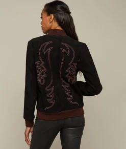 Women Lucchese Outerwear*Embroidered Suede Bomber Jacket