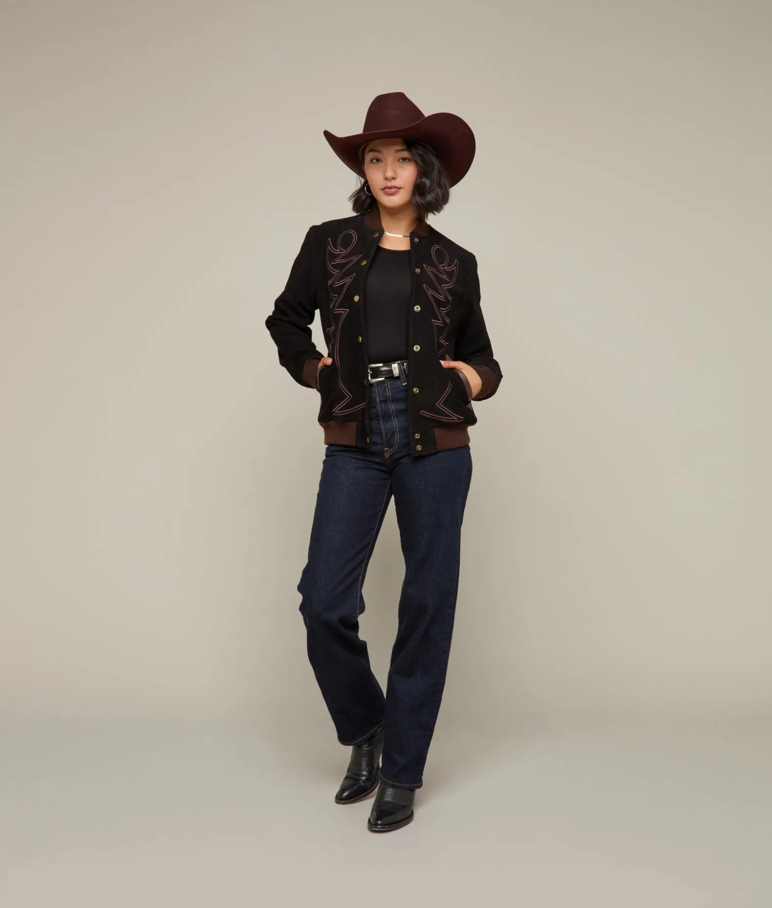 Women Lucchese Outerwear*Embroidered Suede Bomber Jacket