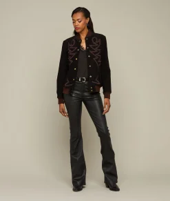 Women Lucchese Outerwear*Embroidered Suede Bomber Jacket